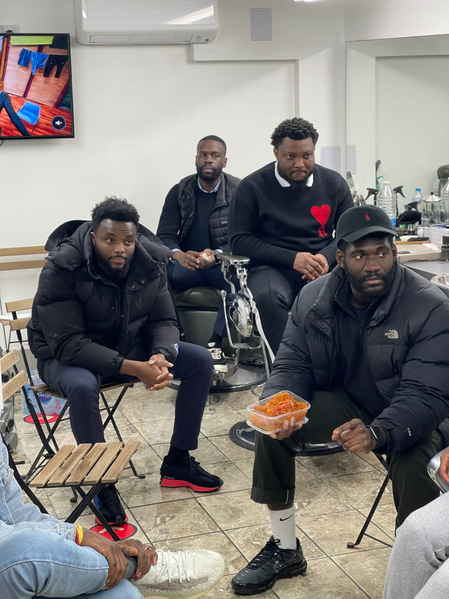 Sharing jollof during a session
